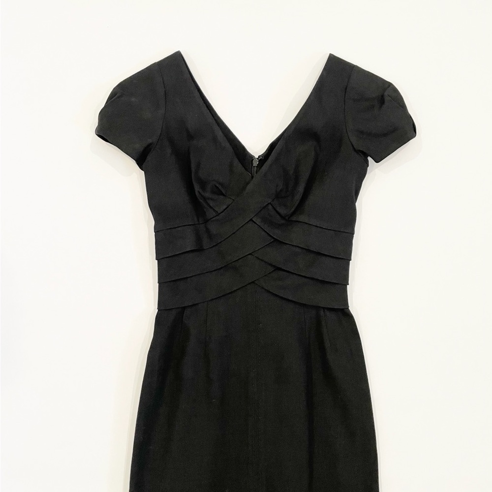 Rebecca Taylor Cross Front V Neck Wool Linen Midi Pencil Dress - Picture 3 of 11